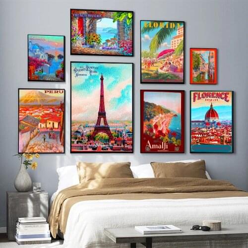 Diy Diamond Painting Landscape Italy France Florence Florida Paris Peru Greece Retro Tourism City Diamond Mosaic Decoration