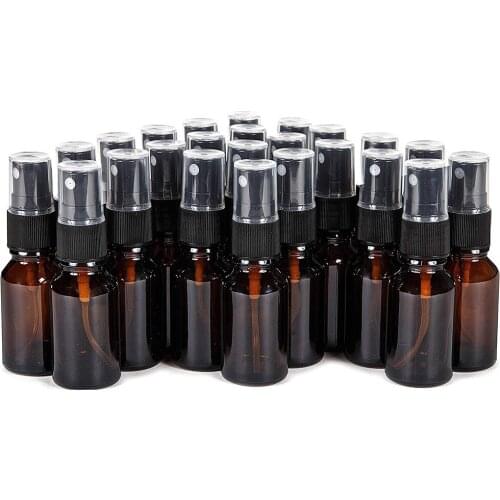 24pcs Amber 10 ml (1/3 oz) Glass Mist Spray Bottles with Black Fine Mist Sprayers for essential oils, perfume oils