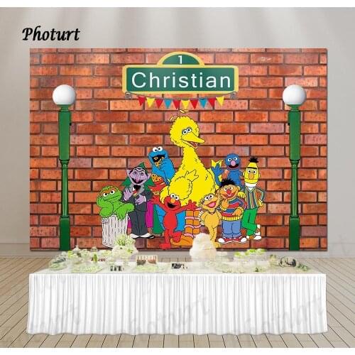 PHOTURT Sesame Street Photography Background Baby Shower 1st Birthday Backdrop Cookie Monster Elmo Toy Dolly Banner Photo Props