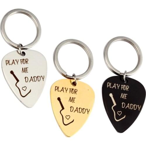 2pcs The guitar dial set pieces Fathers day key Chain lettering PLAY FOR ME DADDY stainless steel three colors Best Gift