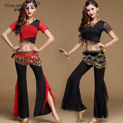 Belly Dance Costume Practice Set Indian Oriental Dance Lace Top Pants Lady Practice Wear Clothes Belly Dancing Wear Professional