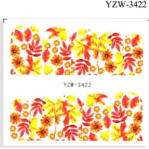Nail Sticker Watercolor Leaf Flower Design Yellow Water Decals For Manicure Sliders Nail Art Decorations Nails Accessories