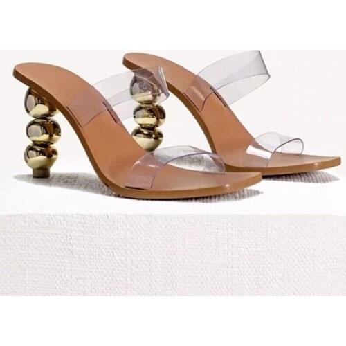 Vogue Strange Heel Women Sandals Square Toe Transparency PVC Sandals Ladies Mules Summer Gladiator Sandal Feminina Casual Slides