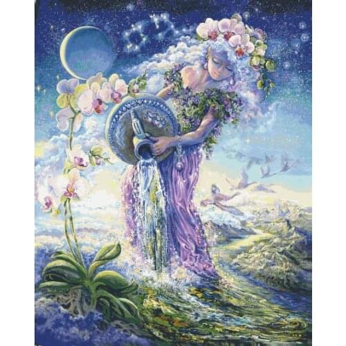 Large version Aquarius Zodiac Top Quality Embroidery Needlework 14CT Unprinted Cross Stitch Kits DIY Art Handmade Home Decor
