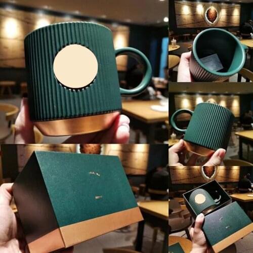 New Star Cup Dark Green Goddess Nameplate Striped Marker Bronze Ceramic Coffee Desktop Cup Gift