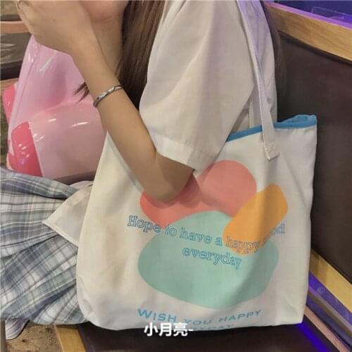 2021 New Japanese and Korean of Large-capacity Canvas One-shoulder Handbag Simple Art Portable Large Tote Bag Shopping Bag