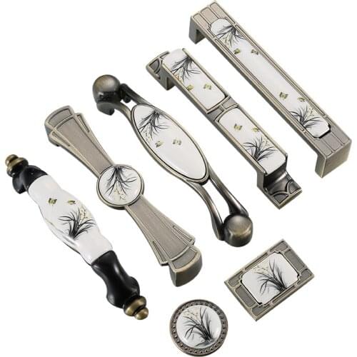 New Design Antique Bronze Ceramic Cabinet Handles Zinc Alloy Drawer Knobs Wardrobe Door Handles European Rural Handle slides