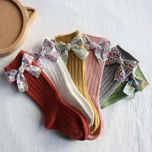 0-5 Years Toddlers Girls Socks Flower Bows Knee High Long Soft Cotton Baby Socks Stripped Children Socks Princess Style