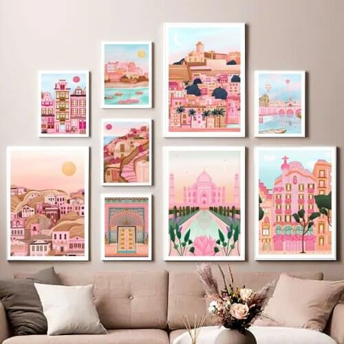 Taj Mahal Moscow Islam Dubai Morocco City Wall Art Canvas Painting Nordic Poster And Prints Wall Pictures For Living Room Decor