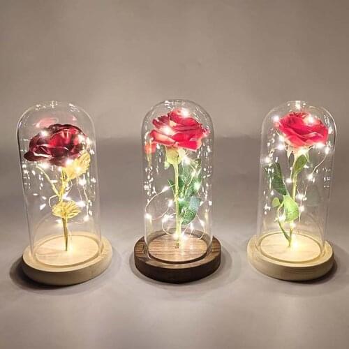 Romance Eternal Life Flower Beauty And The Beast Rose In Flask A Glass Dome For Valentines Day Birthday Gift LED Rose Lamps
