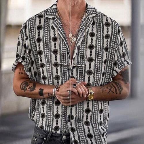 Fashion Holiday Printed Shirt Mens All-match Holiday Style New Premium Printed Short-sleeved Shirt Mens Shirt Tops