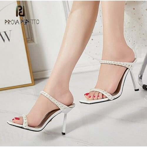 Pearl Sandals Super High-heeled Handmade Catwalk Shoes Rome Sexy Word with Square Toe Stiletto High-heeled Sheepskin Sandals