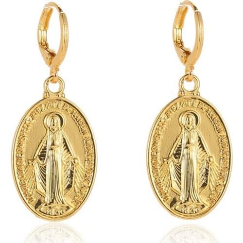Virgin Mary Figure Earrings Statement Gold Silver Color Earrings For Women Vintage Earing Fashion Metal Jewelry