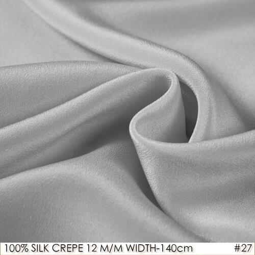 CISULI SILK CREPE DE CHINE 12 m/m Width-140 cm Plus Wide Silk Fabric 100% Natural Organic Fabric Grey 27