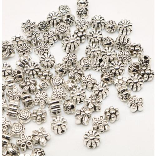 Mixed 100pcs leopard Head Silver plated material Tibetan Silver color Beads Spacer Loose Beads Handmade For charm Jewelry Making