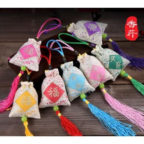 Car Hanging Lavender Sachet Bag Traditional Chinese Folk Art Word Printed Tassels Medicine Spice Fragrance Mascot Decoration Ran