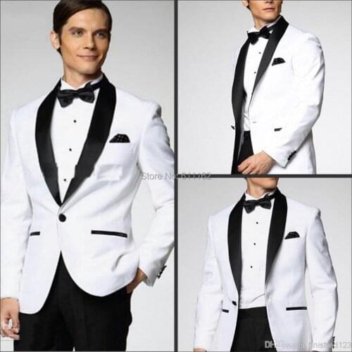 FREE EMS!!New White Jacket With Black Satin Lapel trajes para novio suits/regular Groomsmen Best Man Suit/Men Wedding Suits