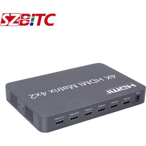 SZBITC UHD Matrix 4x2 4K@60Hz Video Switch Splitter 4 in 2 out EDID with IR Remote Control Audio Optical Output For DVD player