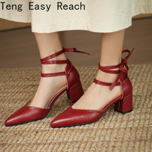 Comfortable Pointed Toe Ladies Shoes Thick heel Heels Lace Up Women Pumps Wedding Runway Sandals Woman Shoes Zapatos Mujer