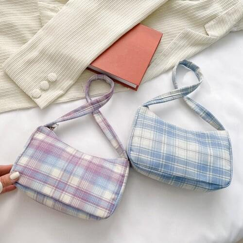 Vintage Plaid Print Shoulder Bags Elegant Ladies Underarm Bag Women Small Handbags Female Cloth Causal Zipper Daily Totes Purse
