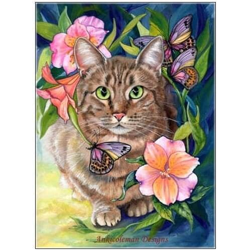 Embroidery Counted Cross Stitch Kits Needlework - Crafts 14 ct DMC Color DIY art Color Handmade Decor - Cat and Butterflies