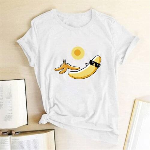 Sunbathing Banana Printed Funny T-shirts Women Summer Tshirt Woman Funny Cute Tops Graphic Tee for Ladies Ropa Mujer Verano