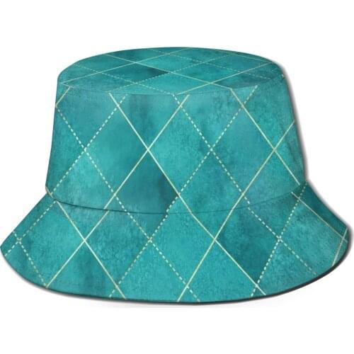 CINESSD 2020 Women Summer Argyle Geometric Plaid Watercolor Bucket Hat Bob Fisherman hat Outdoor Travel Sun Visor Fashion Panama