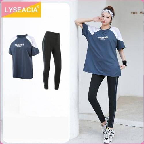 2 Pieces Gym Suit Women Yoga set Short Sleeve Sports Shirts + Elastic Fitness Leggings Female Workout Clothes Summer Sportswear