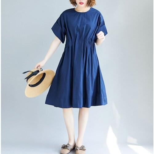 Women Cotton Casual Dress New Arrival 2021 Summer Korean Simple Style Solid Color Loose Female Knee-length A-line Dresses S3705