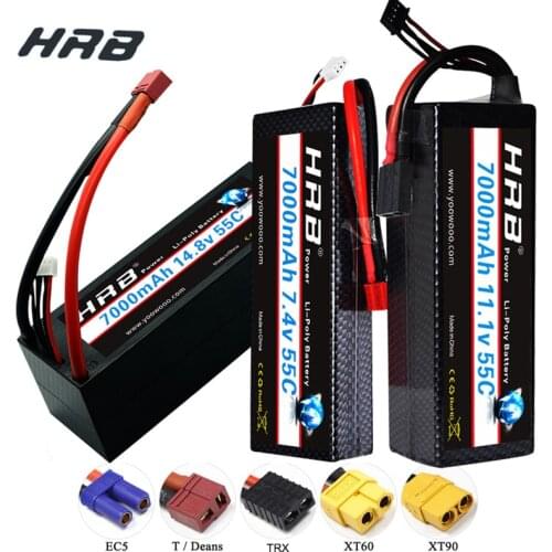 HRB RC battery Lipo 7.4V 11.1V 14.8V 7000mah 55C Max 110C XT60 connector T/XT90/EC5/TRX Hard Case for Traxxas RC Cars 1:10 1:12