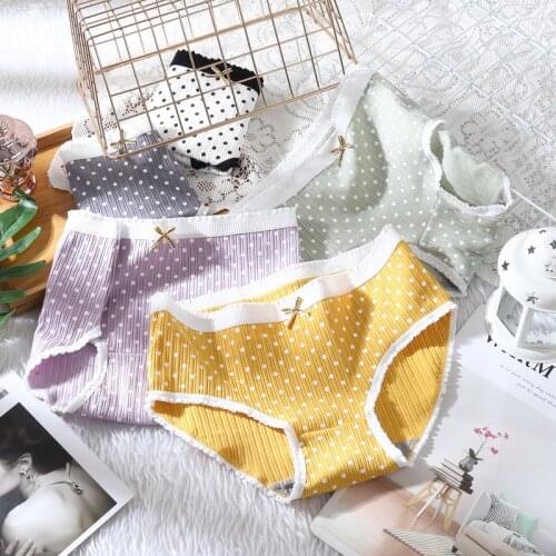 1PC 40 Cotton Womens Underwear 2021 New Dot Japanese Girls Bow Middle Waist Breathable Briefs