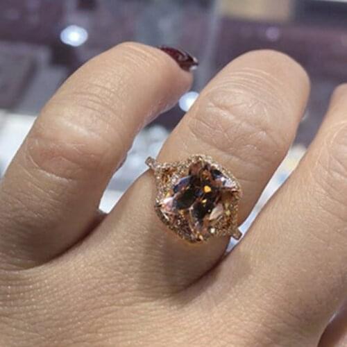 2019 Luxury Square Pink Stone Crystal Rings For Women Rose Gold Color Wedding Engagement Rings Jewelry Gift Dropship Bagues Pour