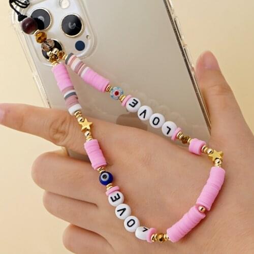 2021 Phone Chain For Couple Mobile Strap Heishi Clay Lanyard Evil Eye Charm LOVE Telephone Jewelry Couples Gift