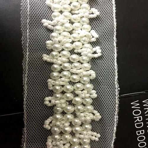3Yards white Beaded Lace Trim Tape Fabric Ribbon DIY Collar Sewing Garment Headdress materials Beads Lace
