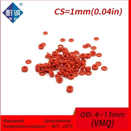 5PCS/lot Silicone rubber o-ring Red VMQ CS 1mm OD4/5/6/7/8/9/10/11/12/13mm O Ring Gasket Silicone O-ring waterproof