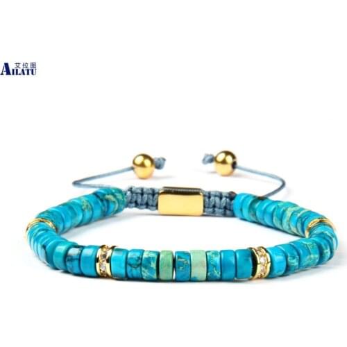 Ailatu Womens Flatbead Bracelet with Natural Sea Sediment Stone Beads &Clear Cz Spacer Beads Jewelry