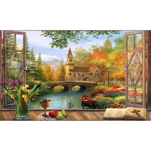 MM 14/16/18/28 CROSS STITCH Full Round Drill 5D DIY Diamond Painting "Landscape windowsill L4709 " 3D Embroidery Cross Stitch