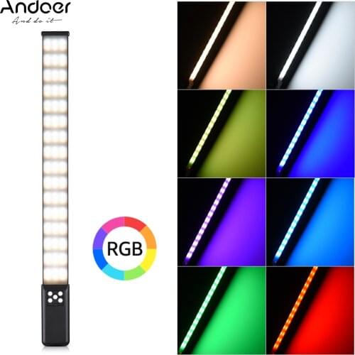 Andoer RGB Handheld LED Light Tube Photography Fill-in Light Lamp USB 3000K-5700K Dimmable CRI95 Rechargeable Battery Carry Bag
