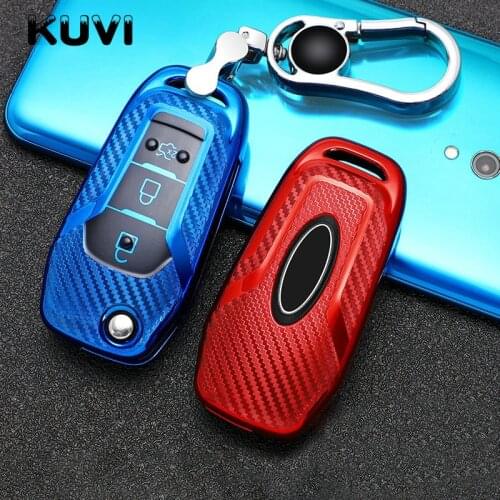 Tpu Carbon Filber Car Folding Key Case Cover For Ford Fusion Fiesta Mondeo Escort F-150 F-250 Explorer Ranger Kuga 2 Focus MK3