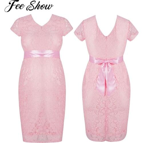 Maternity Summer Dresses Pregnancy Floral Lace Overlay V-neck Bodycon Elegant Dress Formal Evening Dress for Pregnant Women