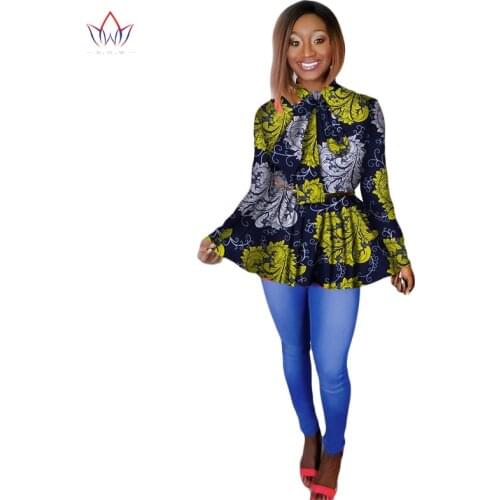 Bintarealwax African Wax Shirt for Women Dashiki Long Sleeves Africa Clothing Plus Size Traditional African Clothing WY2026