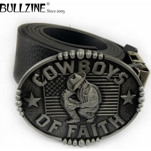 Bullzine Zinc alloy retro cowboys of faith belt buckle cowboy jeans belt buckle FREE PU belt FP-03556 drop shipping