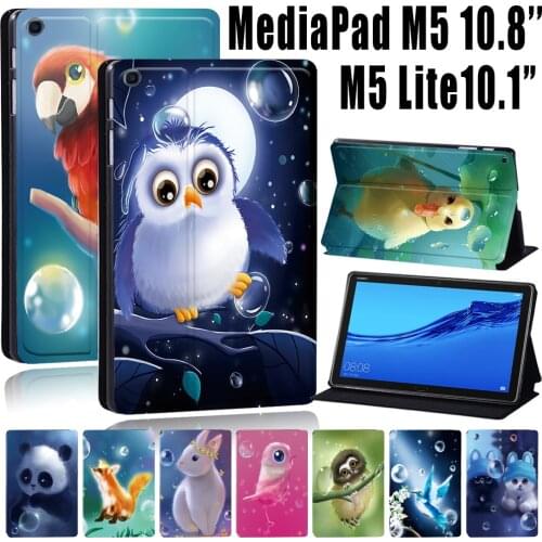 Tablet Case for Huawei MediaPad M5 10.8 Inch / MediaPad M5 Lite 10.1 Inch Animal Series Cute Pattern Cover Case + Free Stylus