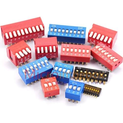 DIP switch SMD Type PTH type Pitch=1.27mm, 2.54MM 2P 3P 4P 5P 6P 8P SIP Switch Status switch Black Red Blue