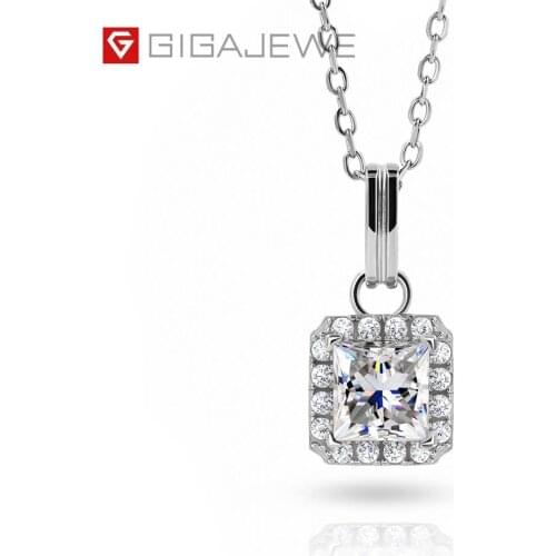 GIGAJEWE 1.2ct 6.0mm D Princess 18K White Gold Plated 925 Silver Moissanite Necklace Diamond Test Passed Jewelry Girlfriend Gift