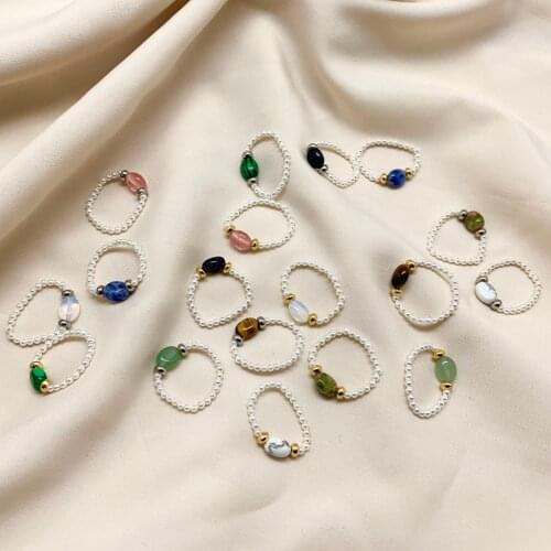 Freshwater Pearl Rings for Women Girls Mini Handmade Bohemian Jewelry Elastic Adjustable Natural Stone Ring Wedding Party Gift