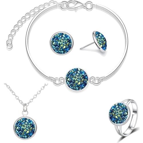 Round Rhinestone Stainless Steel Jewelry Sets for Women Bridal Bridesmaid Earrings Necklace Set Fashion Wedding Jewelry Set Gift