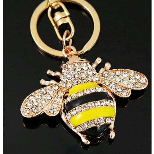 Creative Crystal Rhinestone Bee Honey Keychains Keyring Women Car Bag Charms Trinket Key Ring Holder Pendant Christmas Jewellery