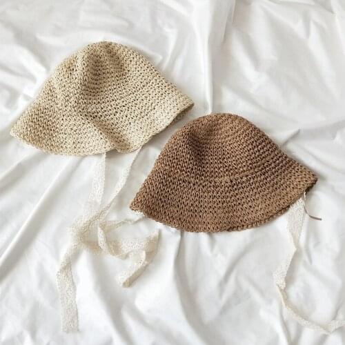 Summer Childrens Straw Hat Korean Sunshade Sun Lace Lace Men and Women Baby Fisherman Hat Adjustable