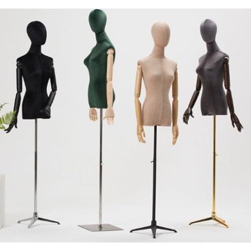 Best Model Female Velvet Cloth Korean Half Body Mannequin Display Frame Dummy Clothing